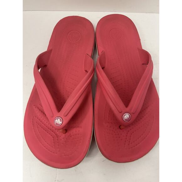 Crocs Sandals Mens 6 Womens 8 Beach Flip Flops Thong Slip On Pink Rubber Flats - Picture 2 of 7